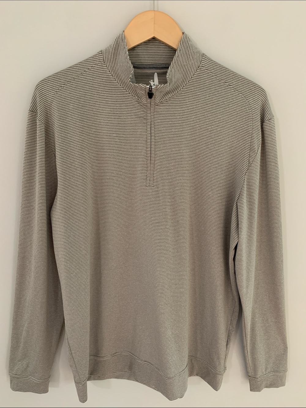 Johnnie-O Men’s Striped Performance Quarter Zip Pullover Top Tan White Large